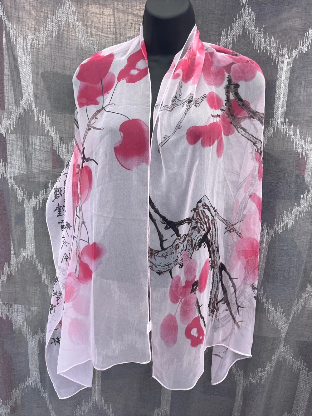 Lightweight Pink Floral Sheer Scarf for Women